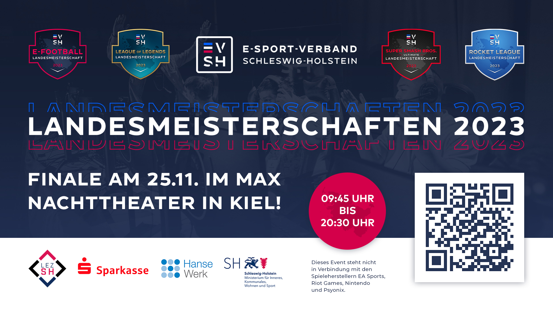 EVSH E-Sport-Landesmeisterschaften SH 2023 am 25.11.2023 von 09:45 bis 20:30 Uhr im MAX Nachttheater Kiel